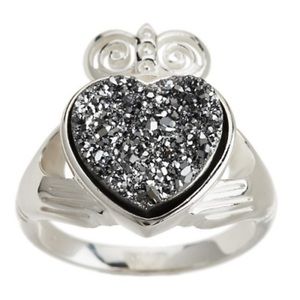Drusy Irish Claddagh Ring